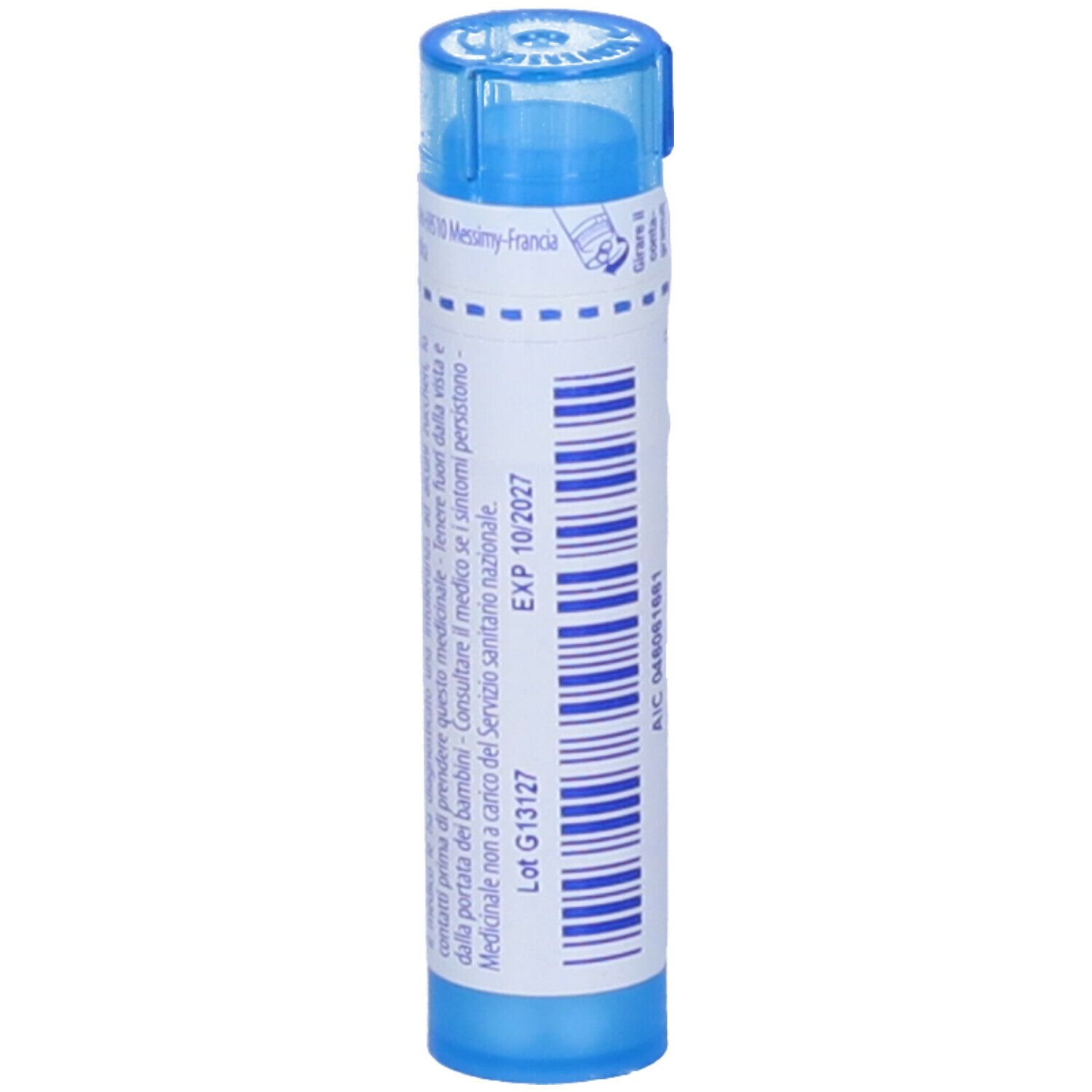 Confezione multidose cilindrica blu. Scritta: Lycopodium clavatum, 9 ch. Scadenza 10/2027.