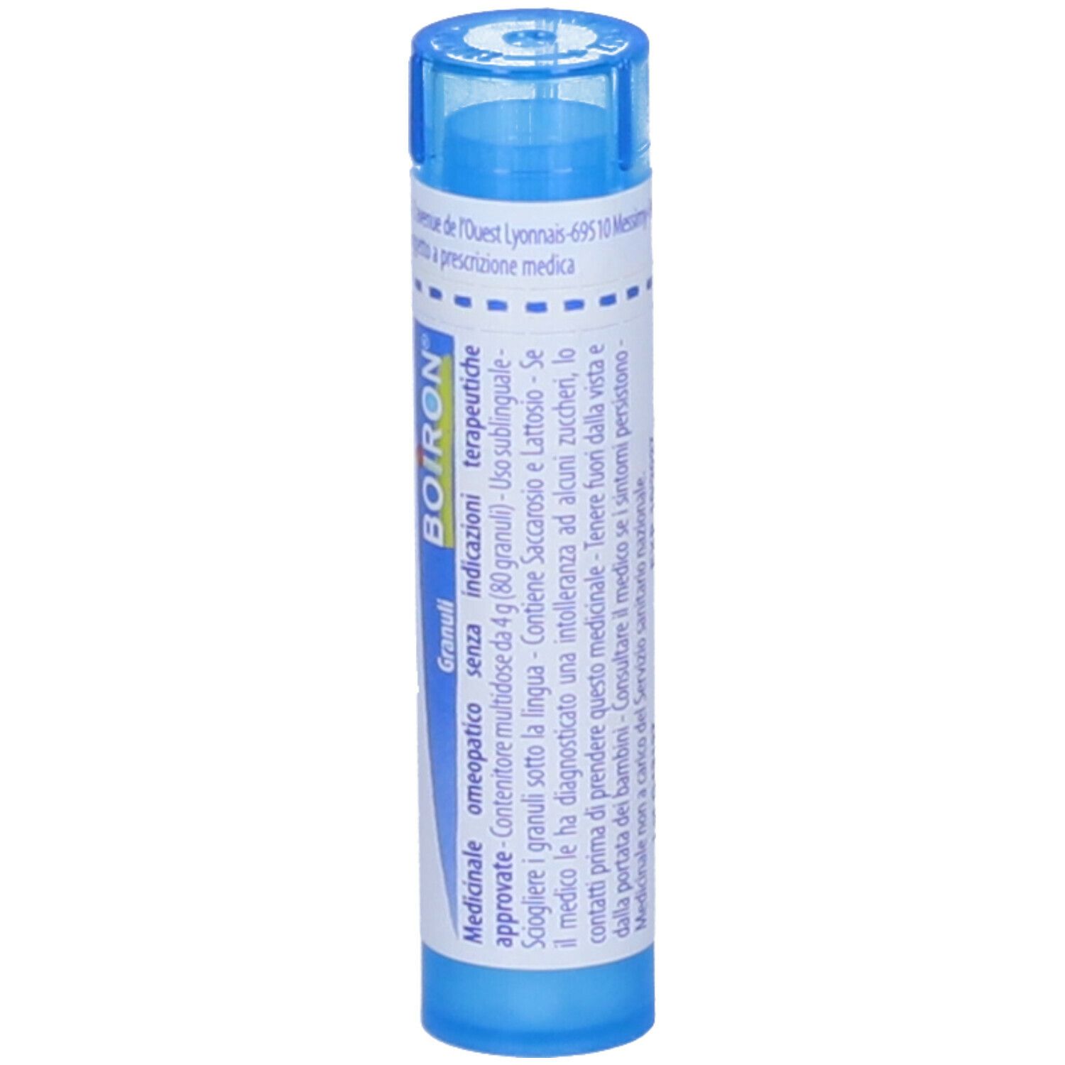 Confezione multidose cilindrica blu. Scritta: Lycopodium clavatum, 9 ch, BOIRON. Granuli.