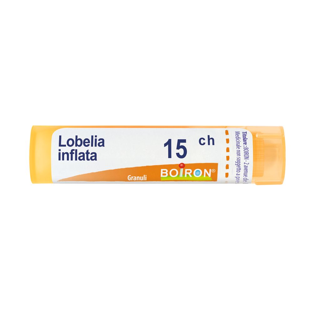 Tubo giallo con scritta Lobelia inflata, 15 ch, Boiron. Granuli.