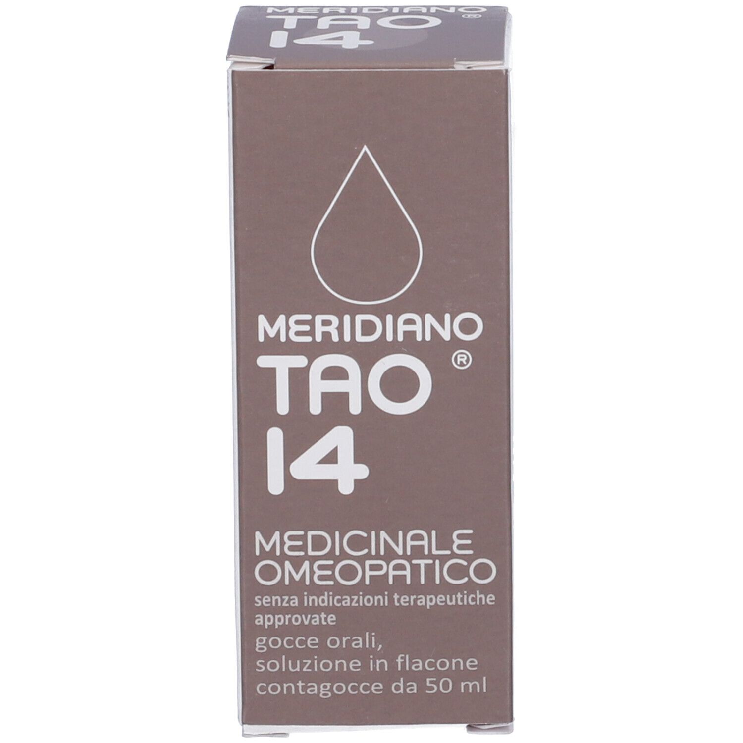 Confezione in cartone marrone con nome del prodotto e logo. Flacone contagocce.