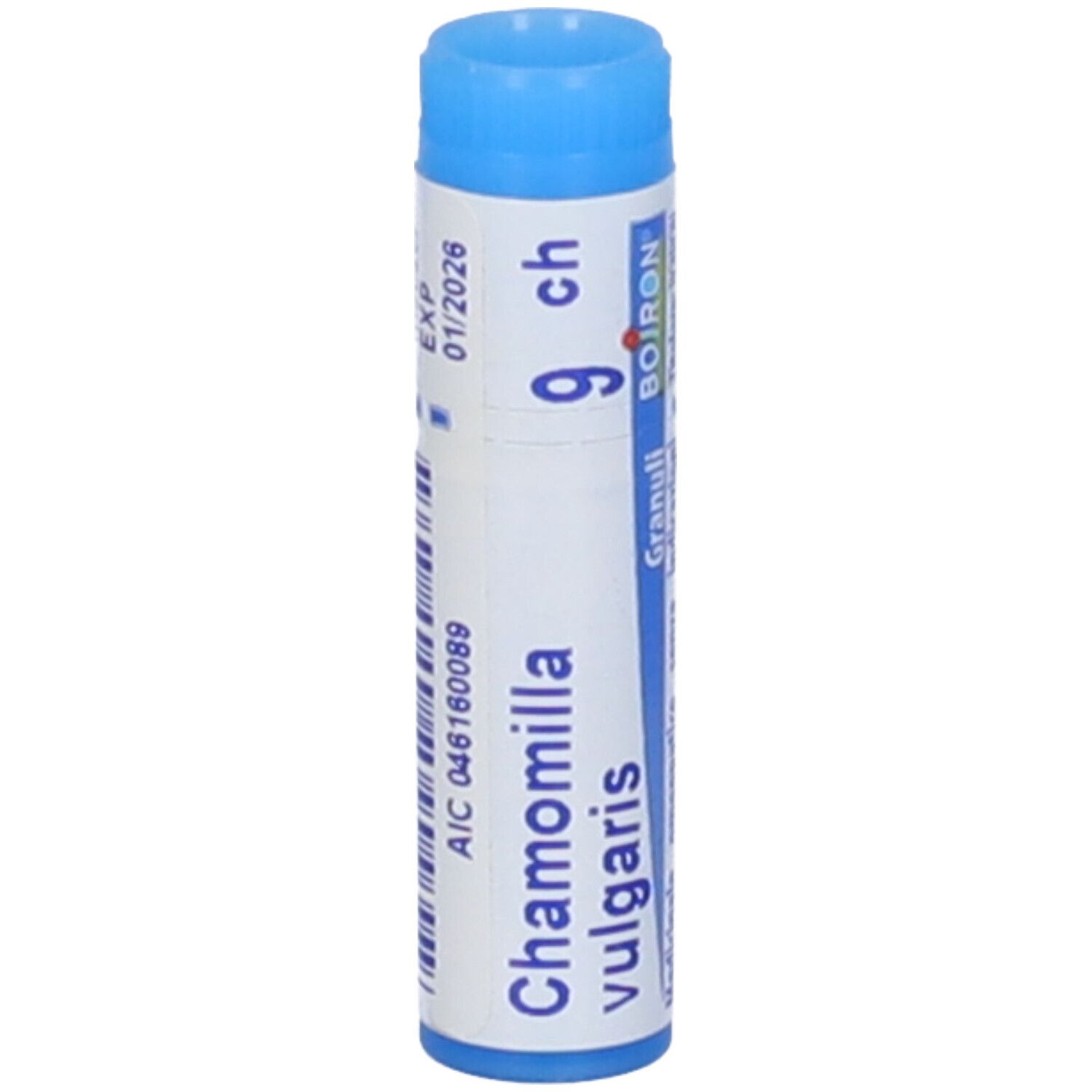 Tubo monodose blu e bianco. Scritta: Informazioni mediche, codice a barre.