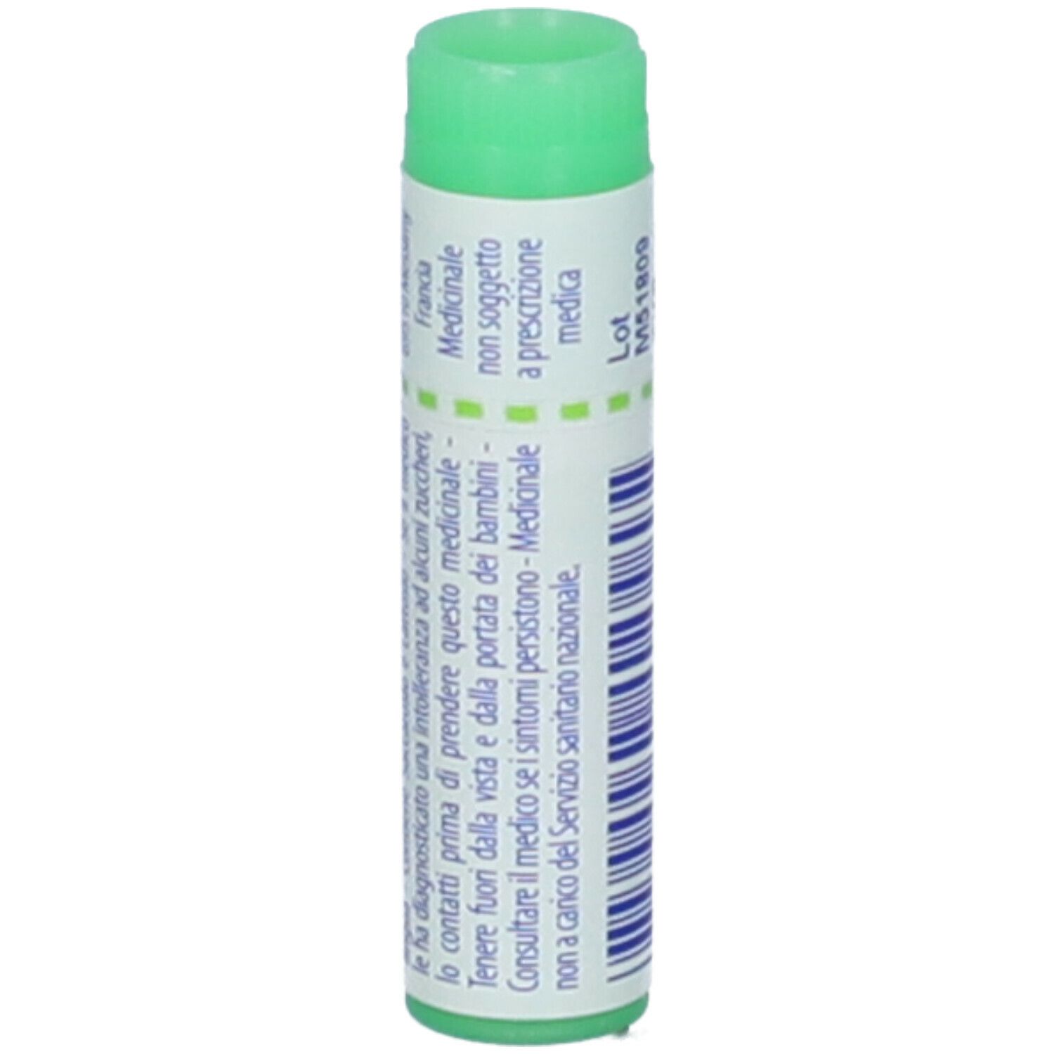 Confezione cilindrica con tappo verde. Testo: Medicinale non soggetto a prescrizione medica. Lotto, M51809.