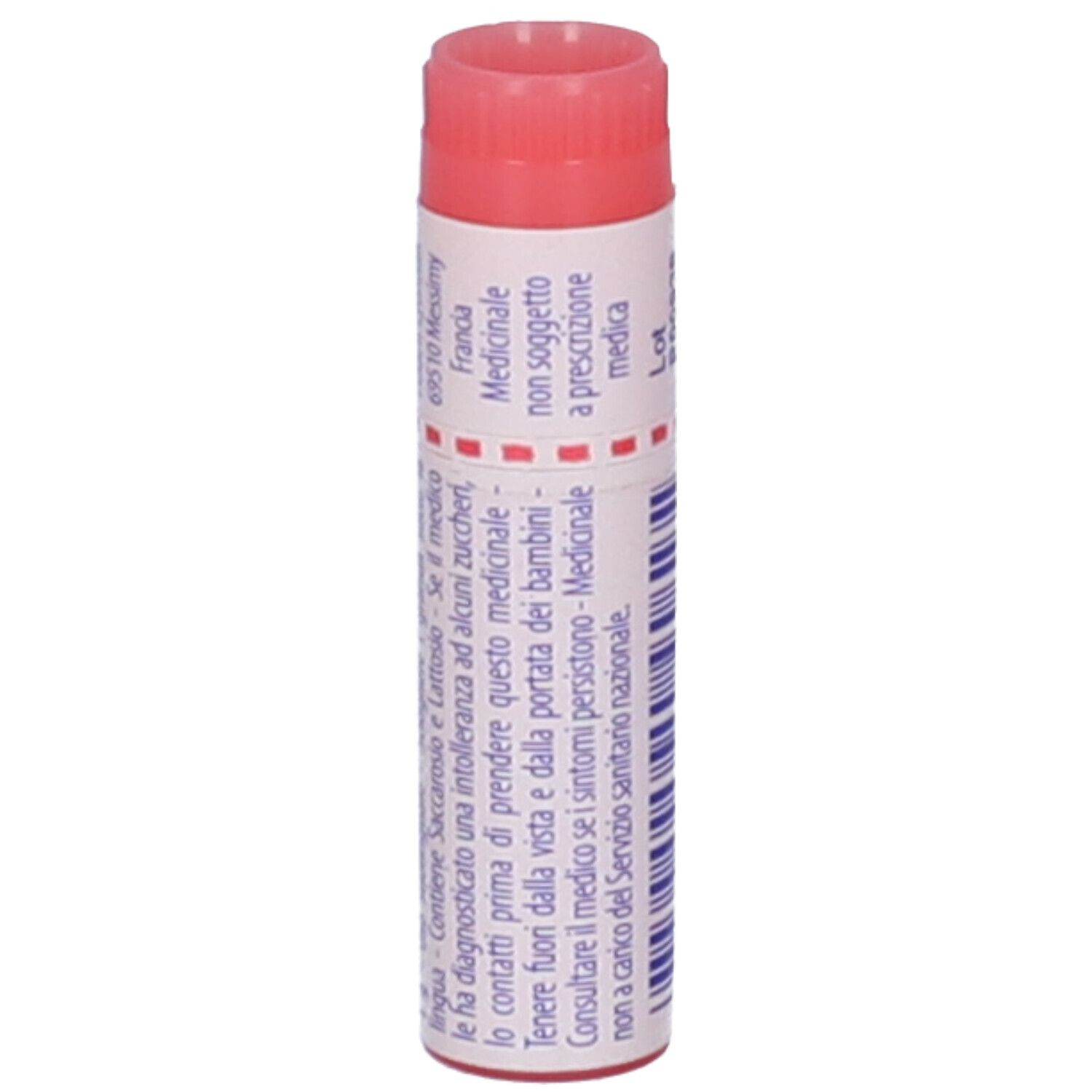 Contenitore cilindrico, tappo rosso. Scritta: China regia, 200k, BOIRON, scadenza 08/2027.