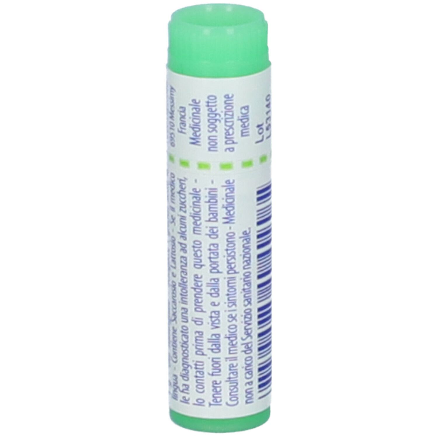Confezione cilindrica verde. Testo: Medicinale, non soggetto a prescrizione.