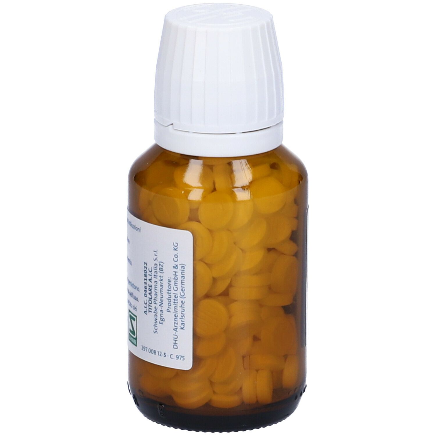 Flacone di vetro marrone con tappo bianco. Scritta: Magnesium phosphoricum D6, Sale Dr. Schüssler n.7, compresse.
