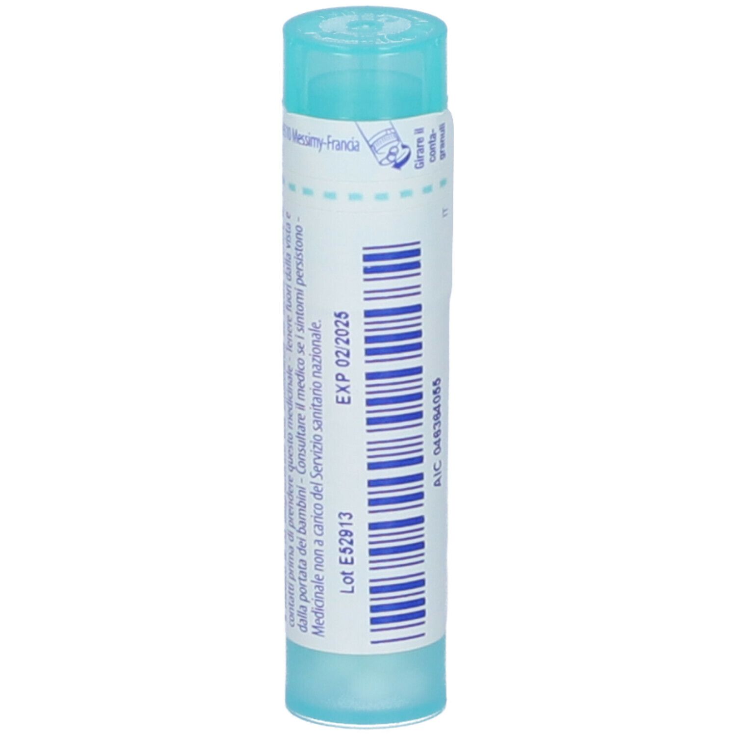 Confezione cilindrica Actaea racemosa 6CH. Etichetta con scadenza e numero di lotto. Tappo blu.