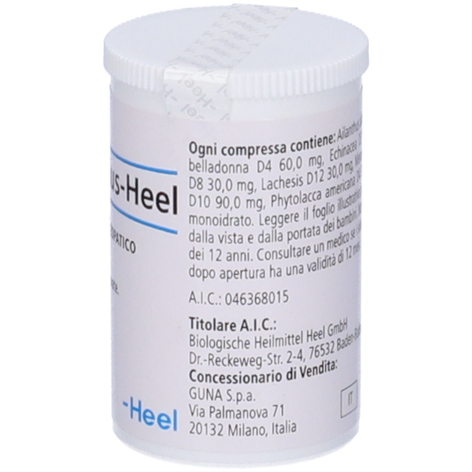 Flacone Mercurius-Heel. Dettaglio ingredienti e informazioni produttore. Logo -Heel.