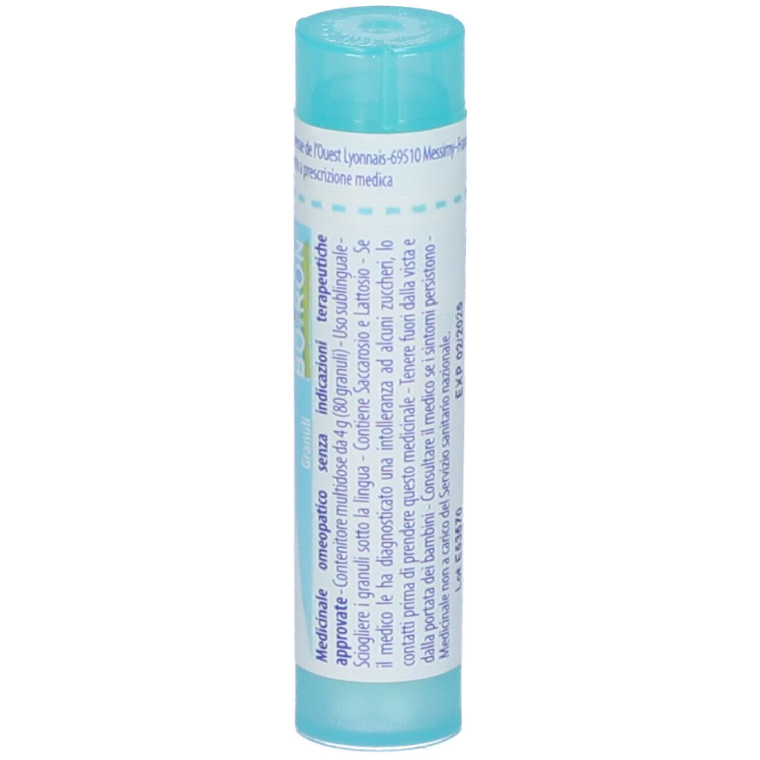 Confezione cilindrica azzurra. Scritta: Urtica urens, 6 ch. Con etichetta bianca e testo.
