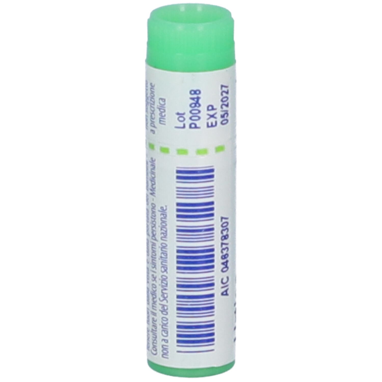 Confezione cilindrica con tappo verde. Scritte e codice a barre. Testo: Urtica urens, AIC 046378307.