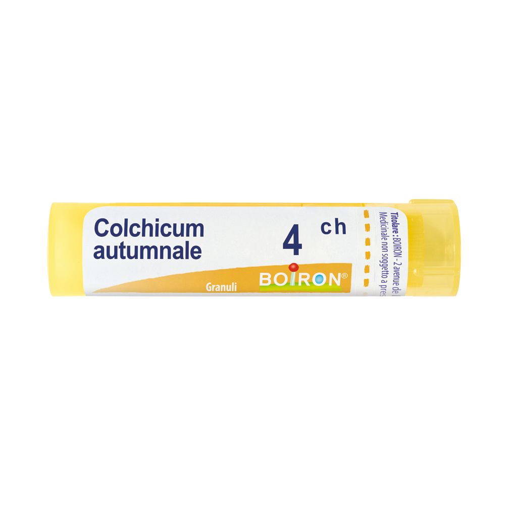 Tubo giallo con scritta Colchicum autumnale 4 ch, Granuli, BOIRON. Confezione del prodotto.
