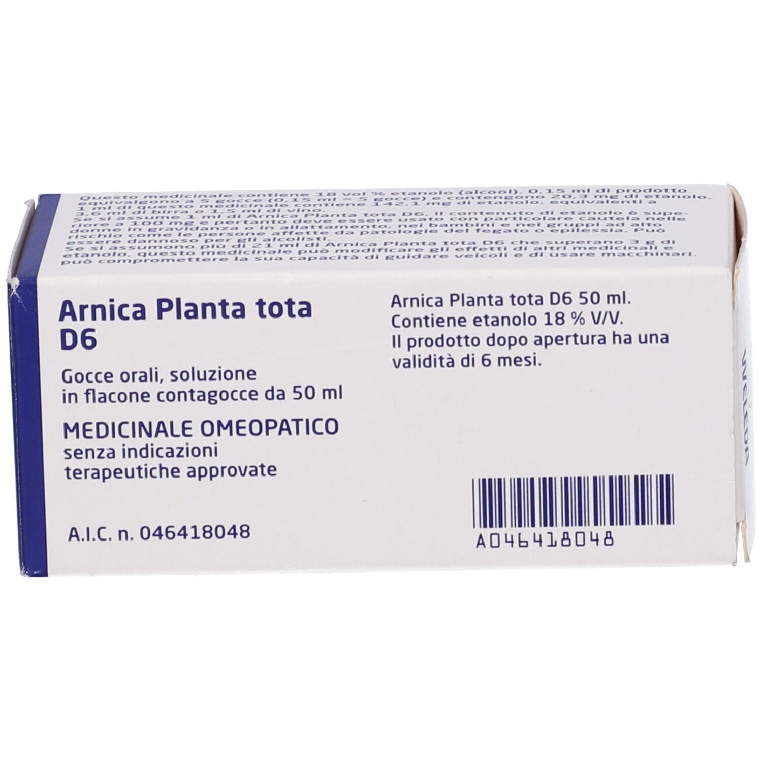 Scatola bianca con testo blu. Nome del prodotto e dettagli sulla confezione.