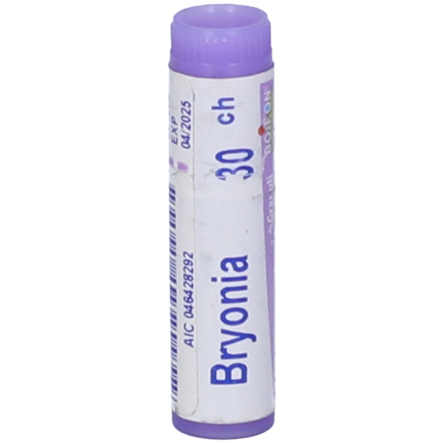 Tubo con "Bryonia 30 ch". Scadenza 04/2025. Marchio BOIRON®.