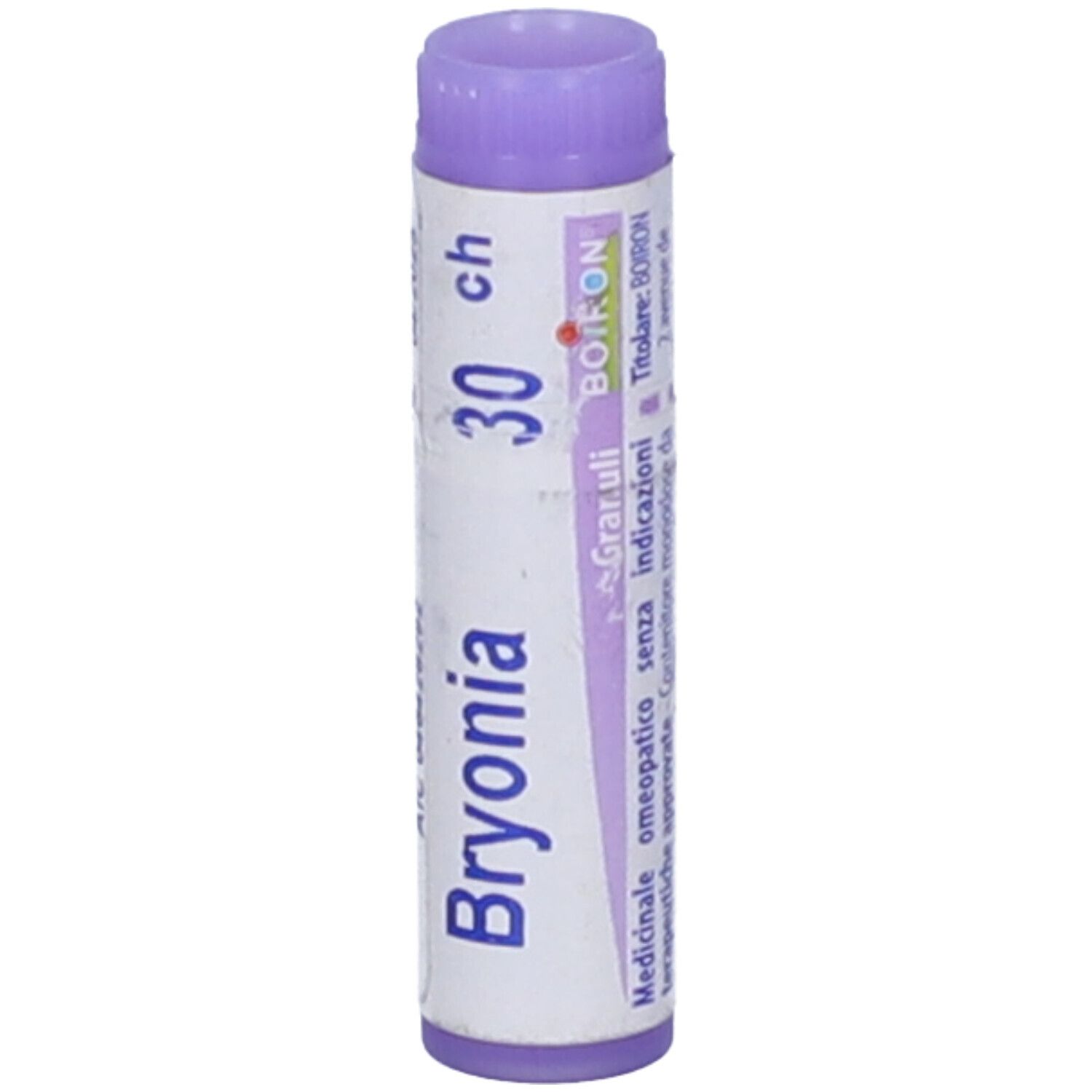 Tubo con "Bryonia 30 ch". Marchio BOIRON® e testo.