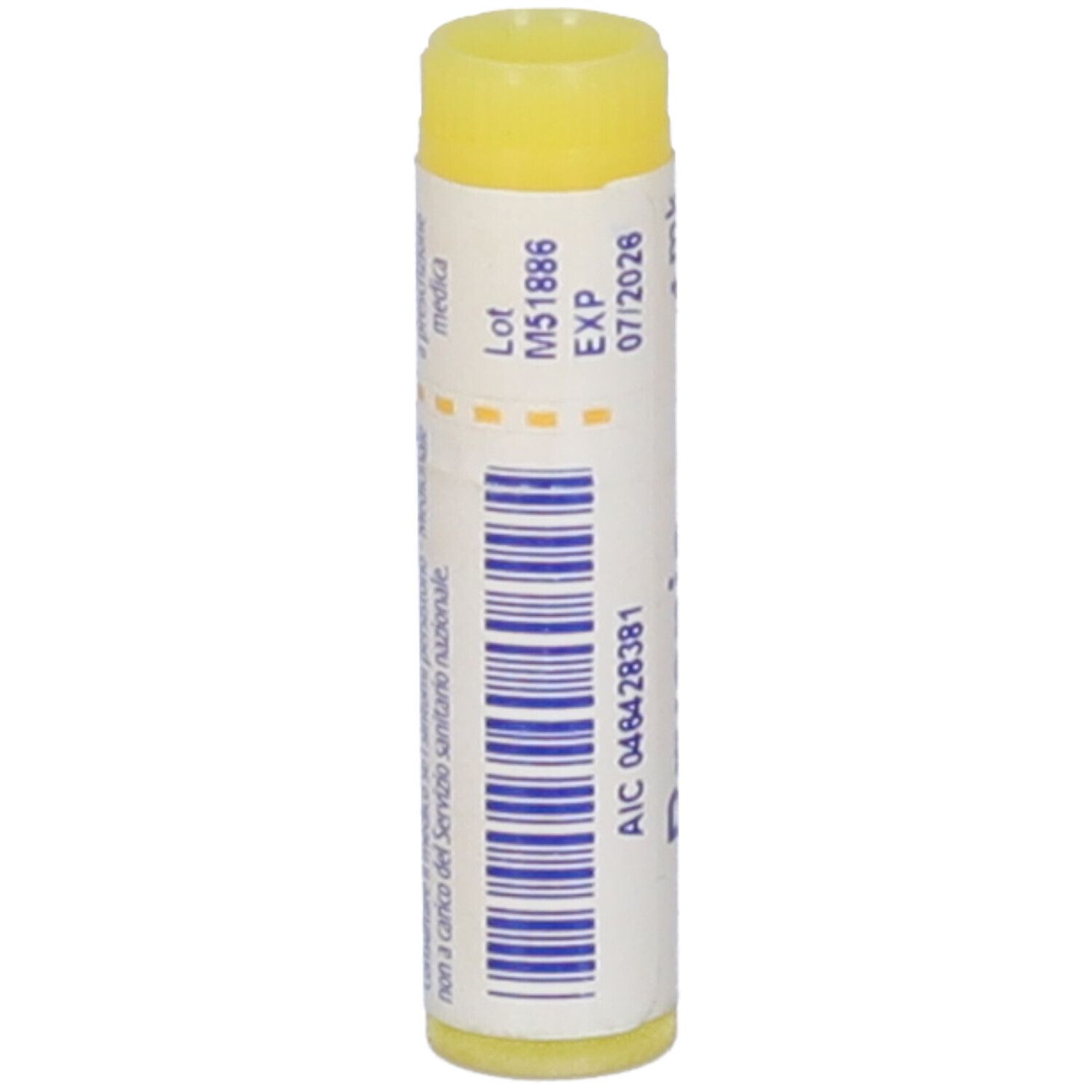 Contenitore monodose cilindrico. Scritta: Bryonia, 1 mk, BOIRON. Tappo giallo. Codice a barre.