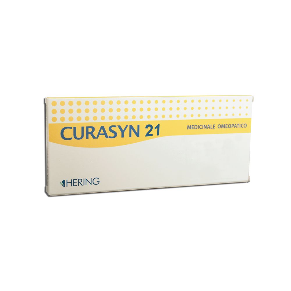 Scatola bianca e gialla con scritta "CURASYN 21" e logo "HERING".