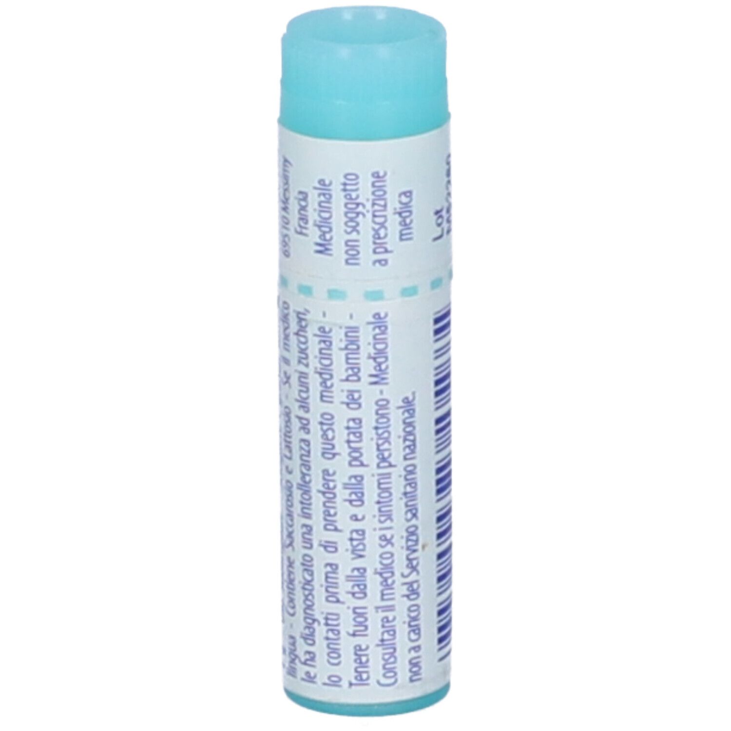 Contenitore blu. Scritte e avvertenze. Paese di origine: Francia.