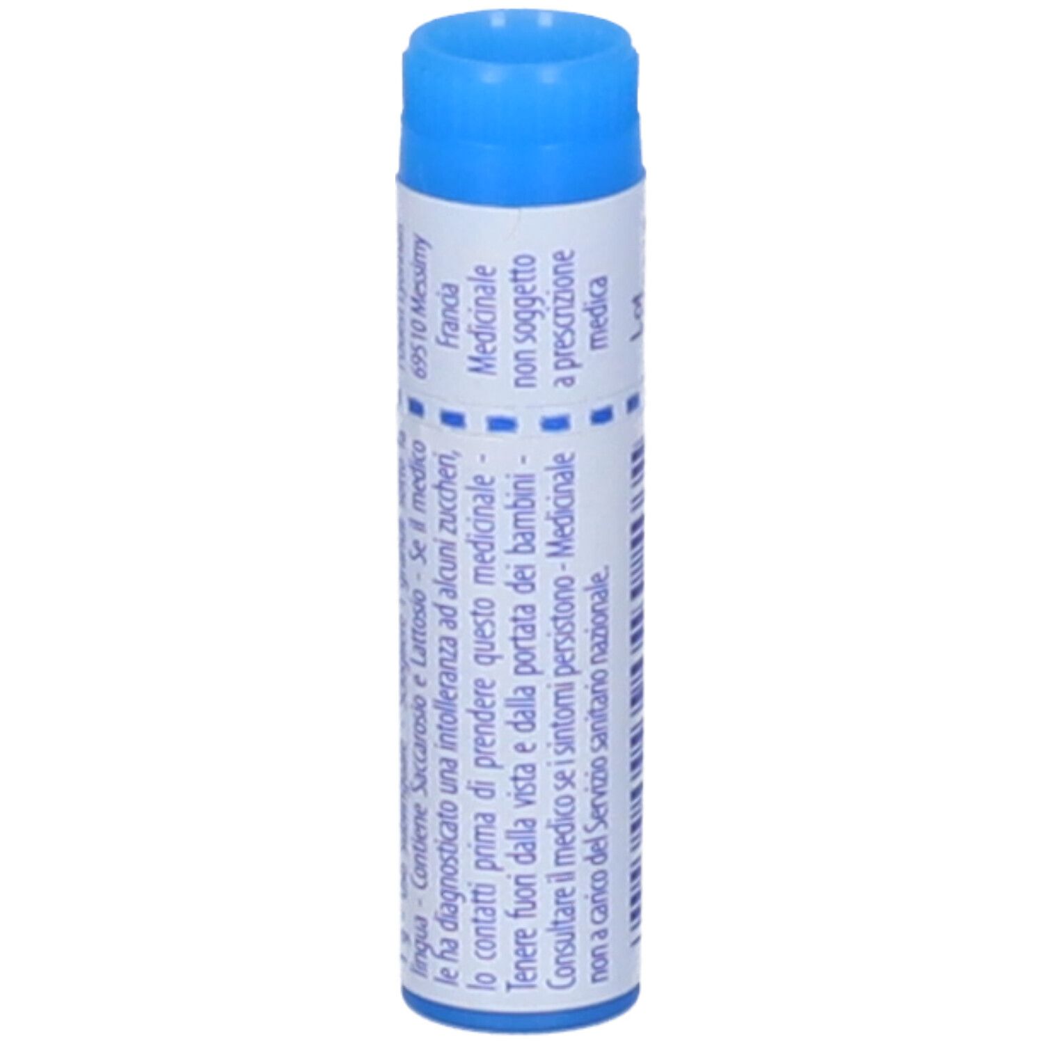 Confezione cilindrica. Tappo blu. Testo: "Medicinale non soggetto a prescrizione medica".