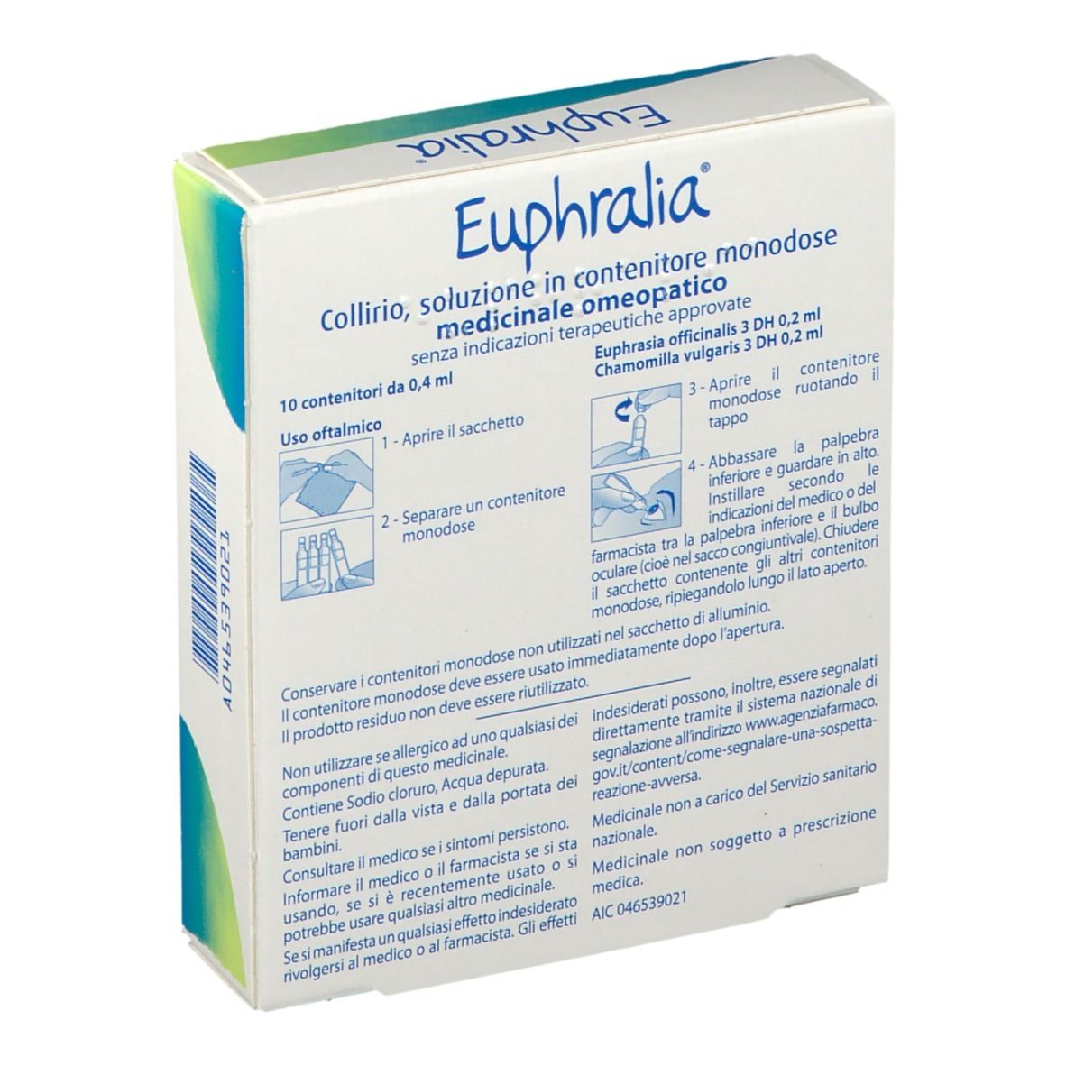 Scatola Euphralia, BOIRON. 10 colliri monodose. Colori blu e bianco.