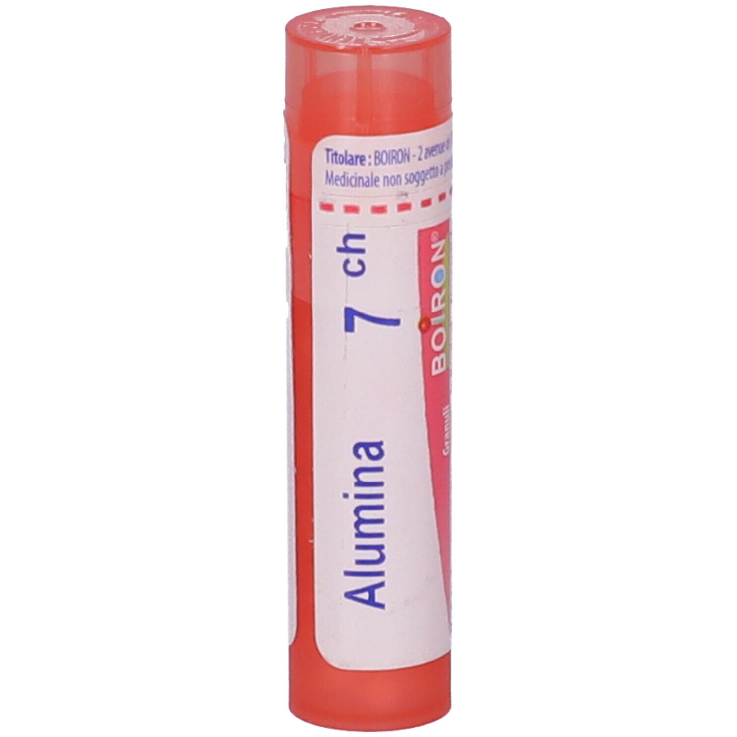 Contenitore cilindrico rosso con "Alumina 7 ch" e logo "BOIRON". Etichetta bianca.