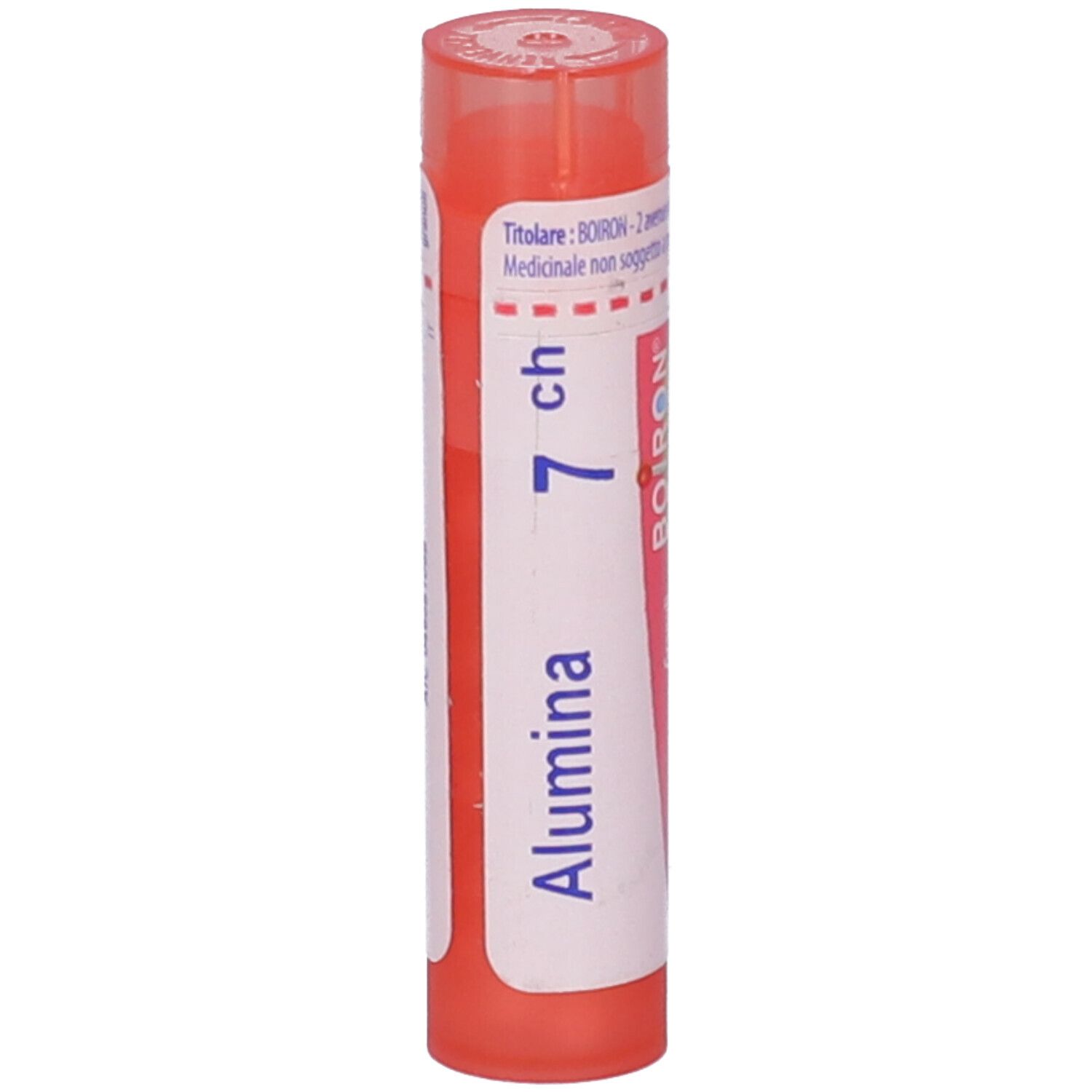Contenitore cilindrico rosso con "Alumina 7 ch" e logo. Etichetta bianca.