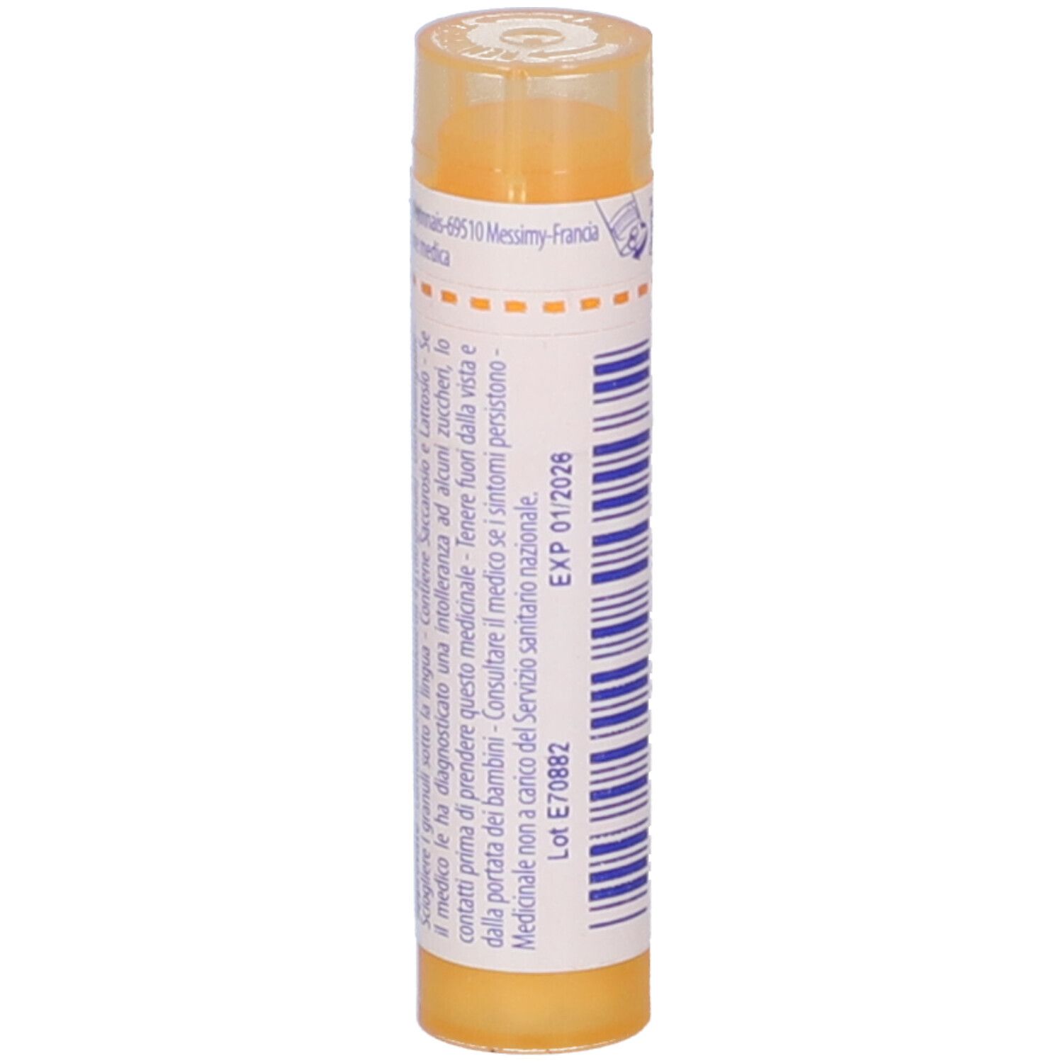 Flacone cilindrico giallo. Etichetta bianca: Alumina, 15 ch. Flacone in piedi.