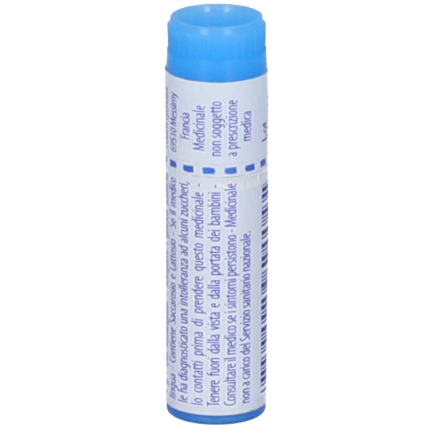 Confezione cilindrica con tappo blu. Scritta: Alumina, 9 ch, BOIRON. Testo sulle indicazioni mediche.