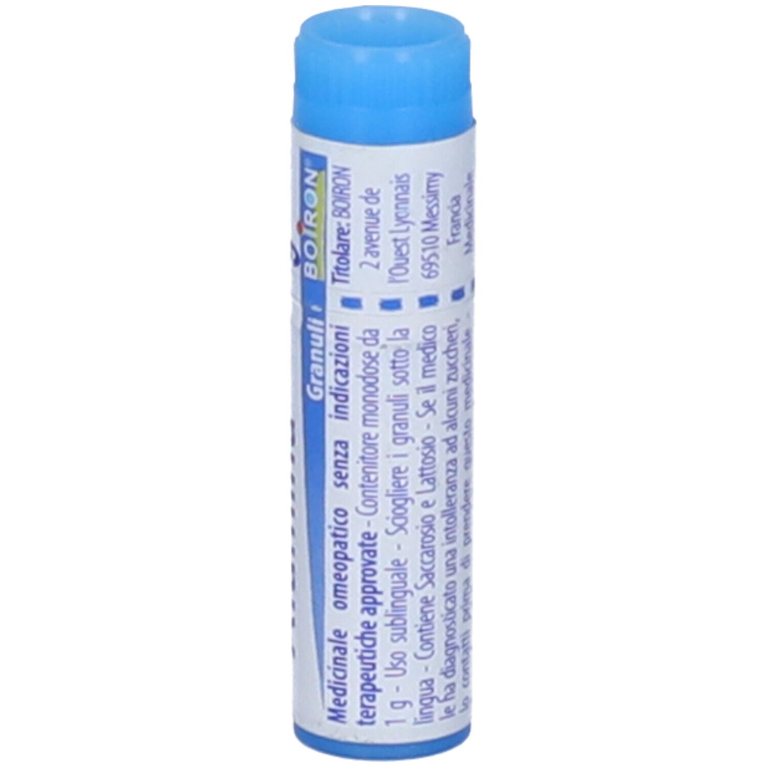 Confezione cilindrica con tappo blu. Scritta: Alumina, 9 ch, BOIRON. Indirizzo del produttore.