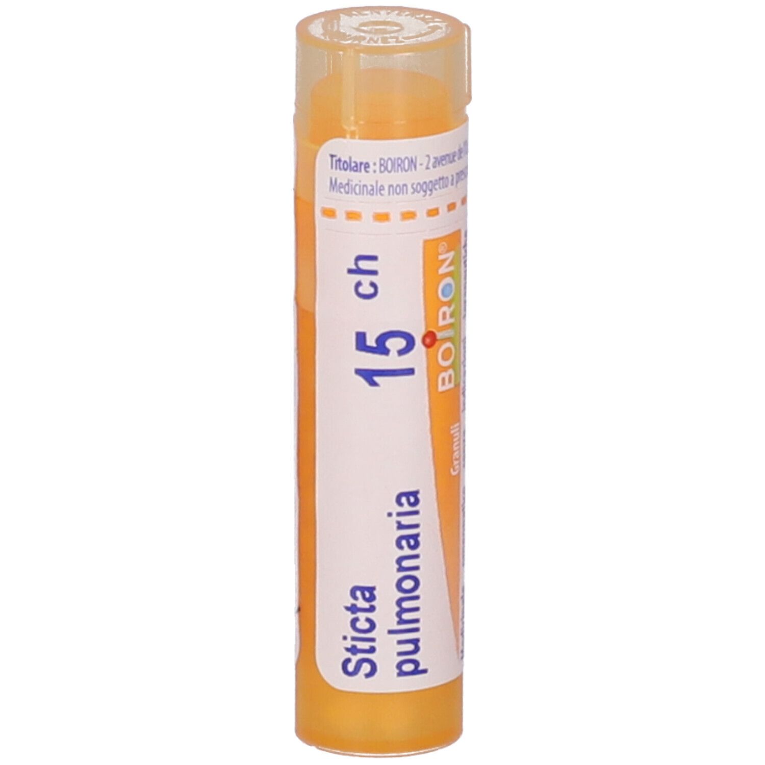 Tubo giallo con 'Sticta pulmonaria 15 ch BOIRON'.