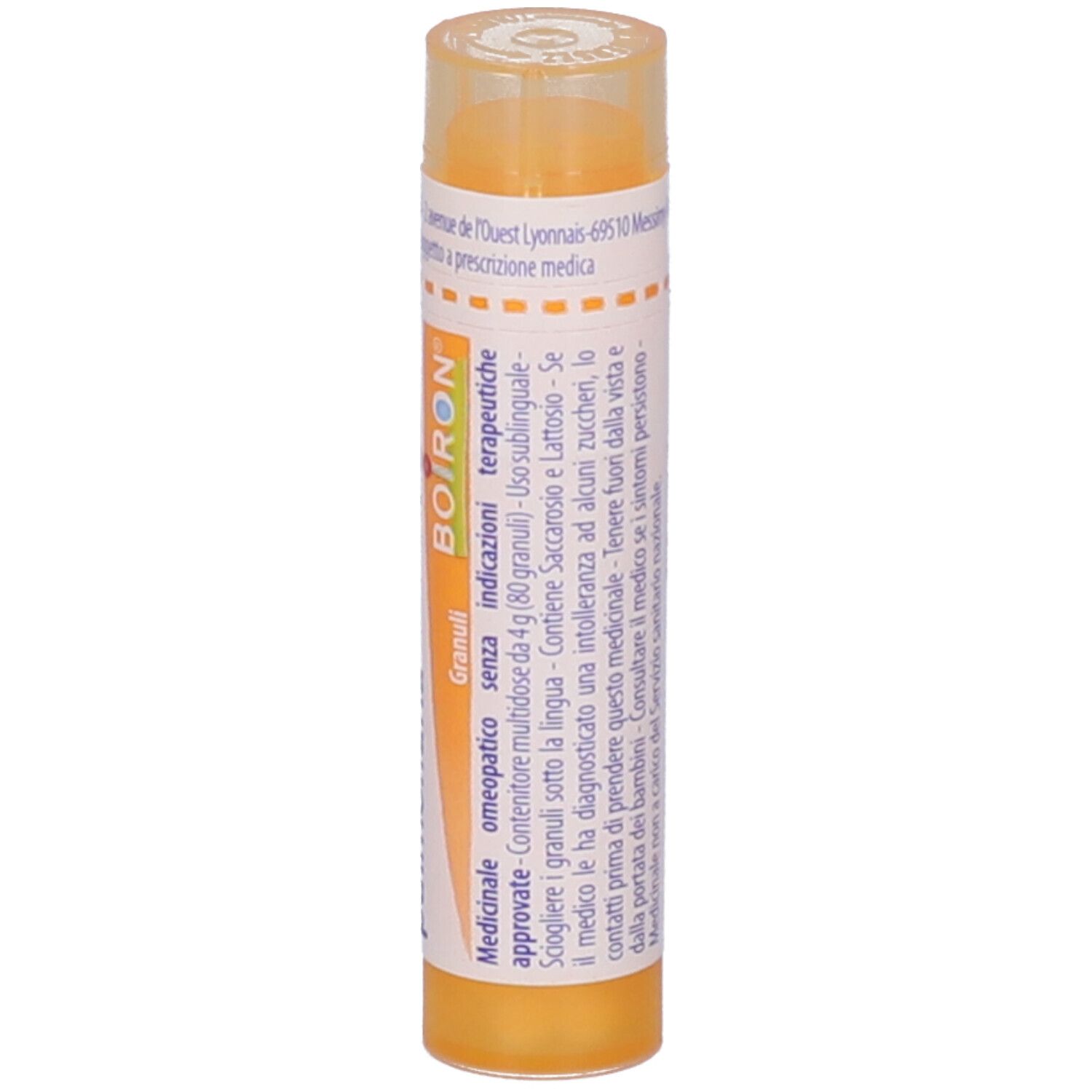 Tubo giallo con 'Sticta pulmonaria 15 ch BOIRON' e altri testi.