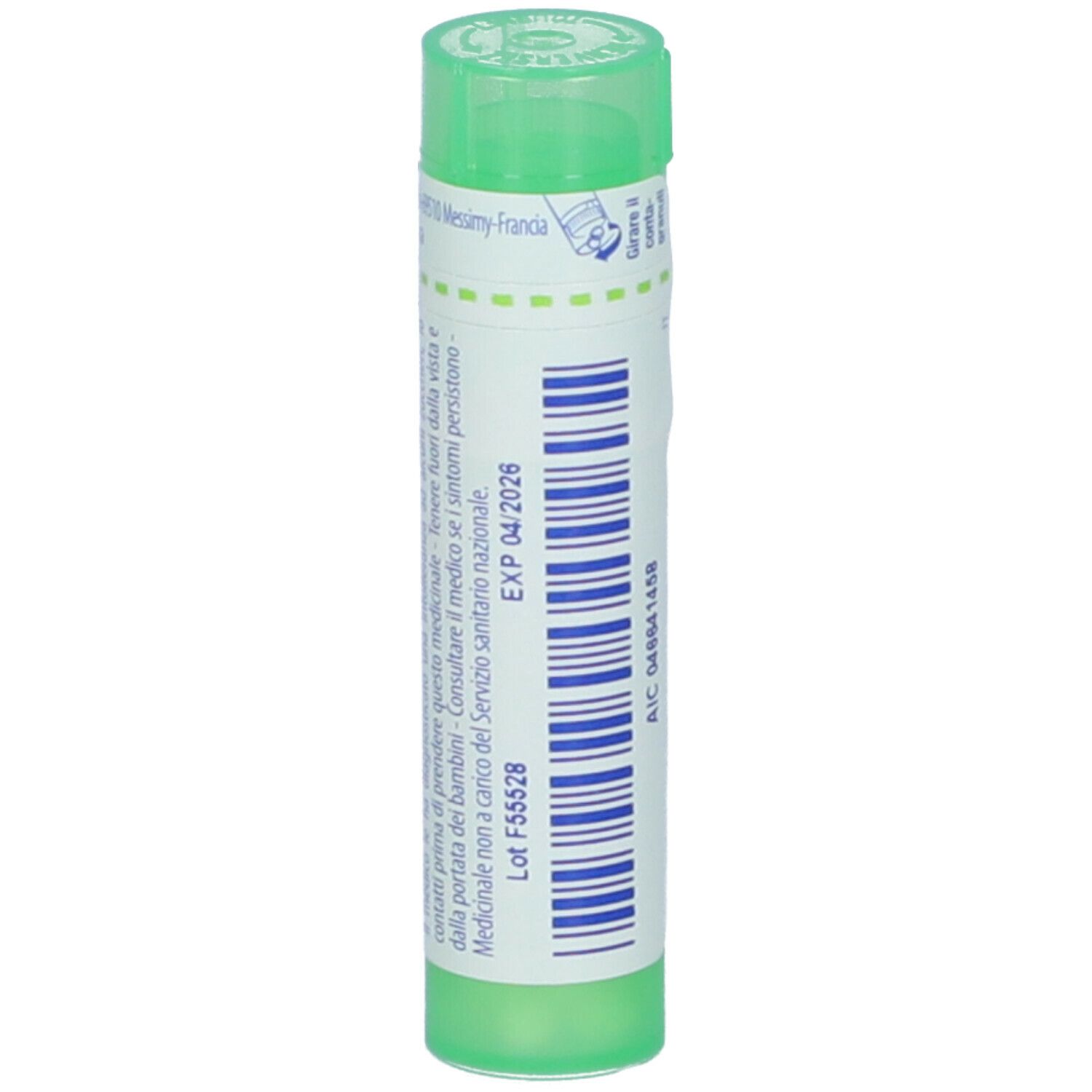 Confezione cilindrica verde. Scritta: Sabadilla, 5 ch. Con data di scadenza e codice AIC.
