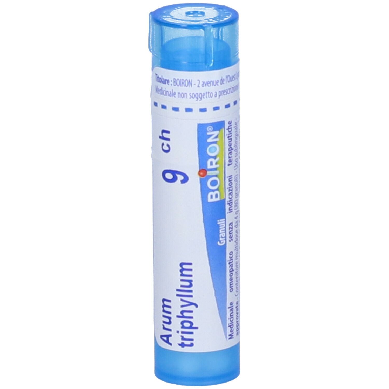 Tubo blu con testo bianco. Nome del prodotto e '9 ch' visibili. Marchio BOIRON.