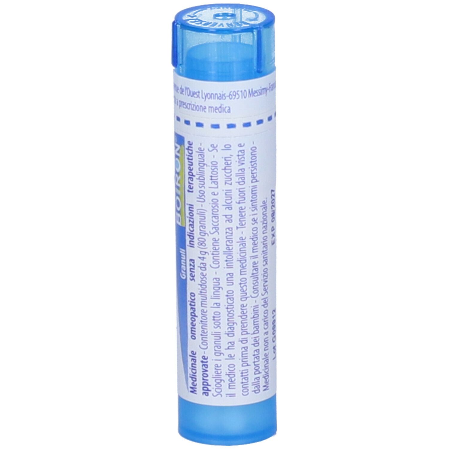 Tubo blu con testo bianco. Nome del prodotto, '9 ch' e marchio BOIRON. Informazioni aggiuntive.