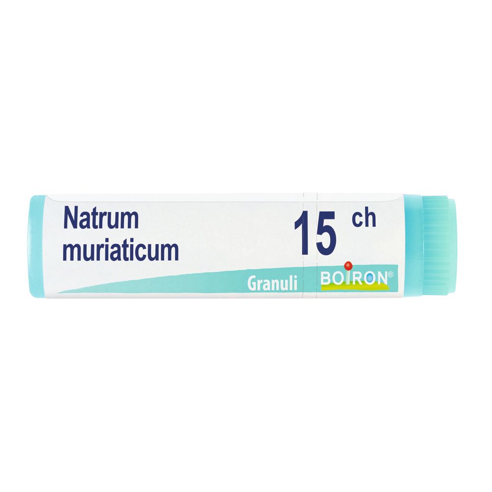 Confezione cilindrica con "Natrum muriaticum 15 ch Granuli BOIRON".