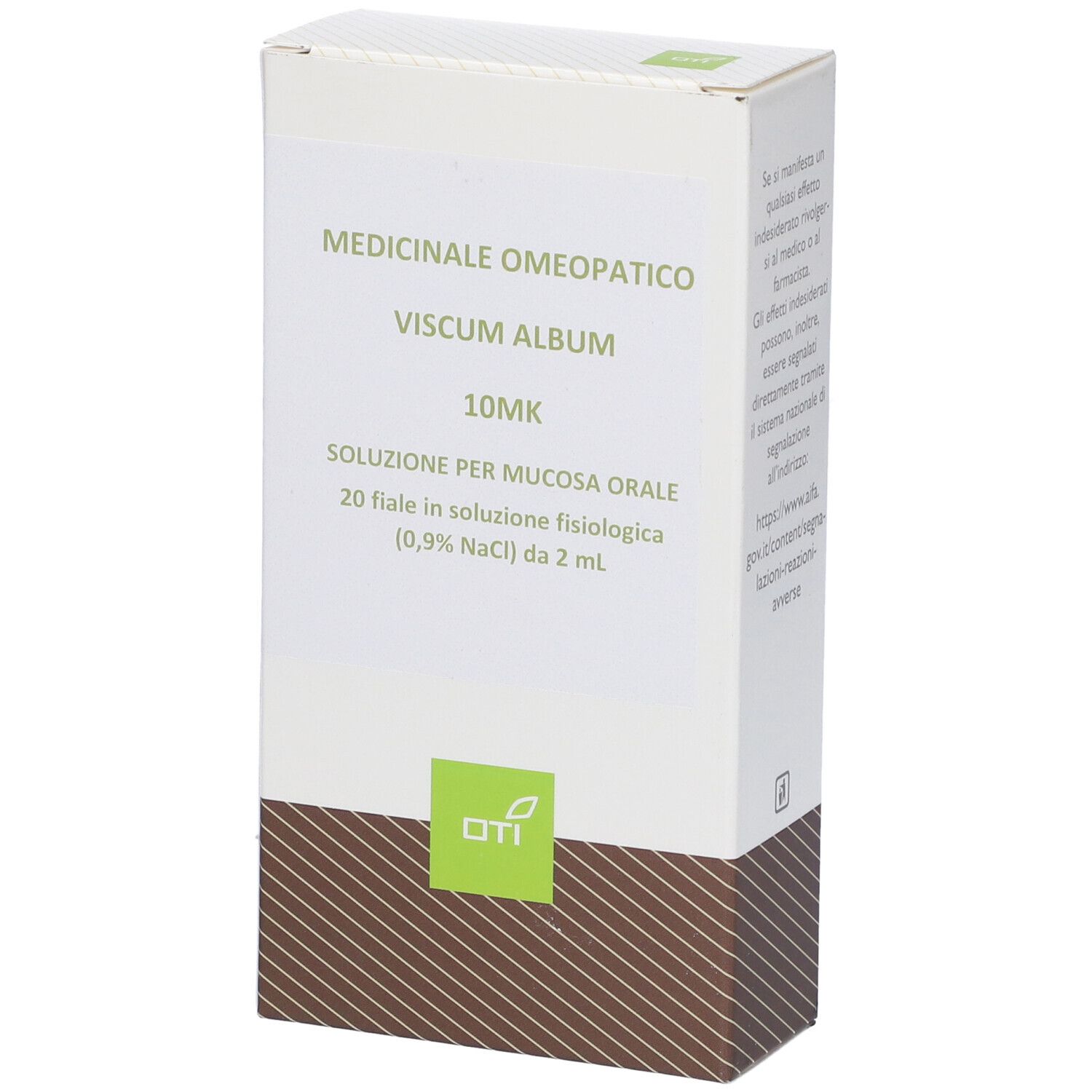 Confezione con testo: Viscum Album 10MK, soluzione per mucosa orale. Logo OTI.