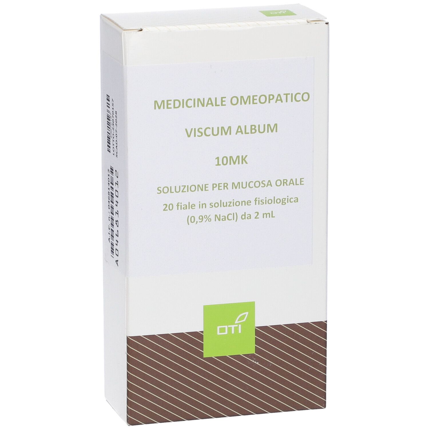 Confezione con testo: Viscum Album 10MK, soluzione per mucosa orale. Logo OTI.