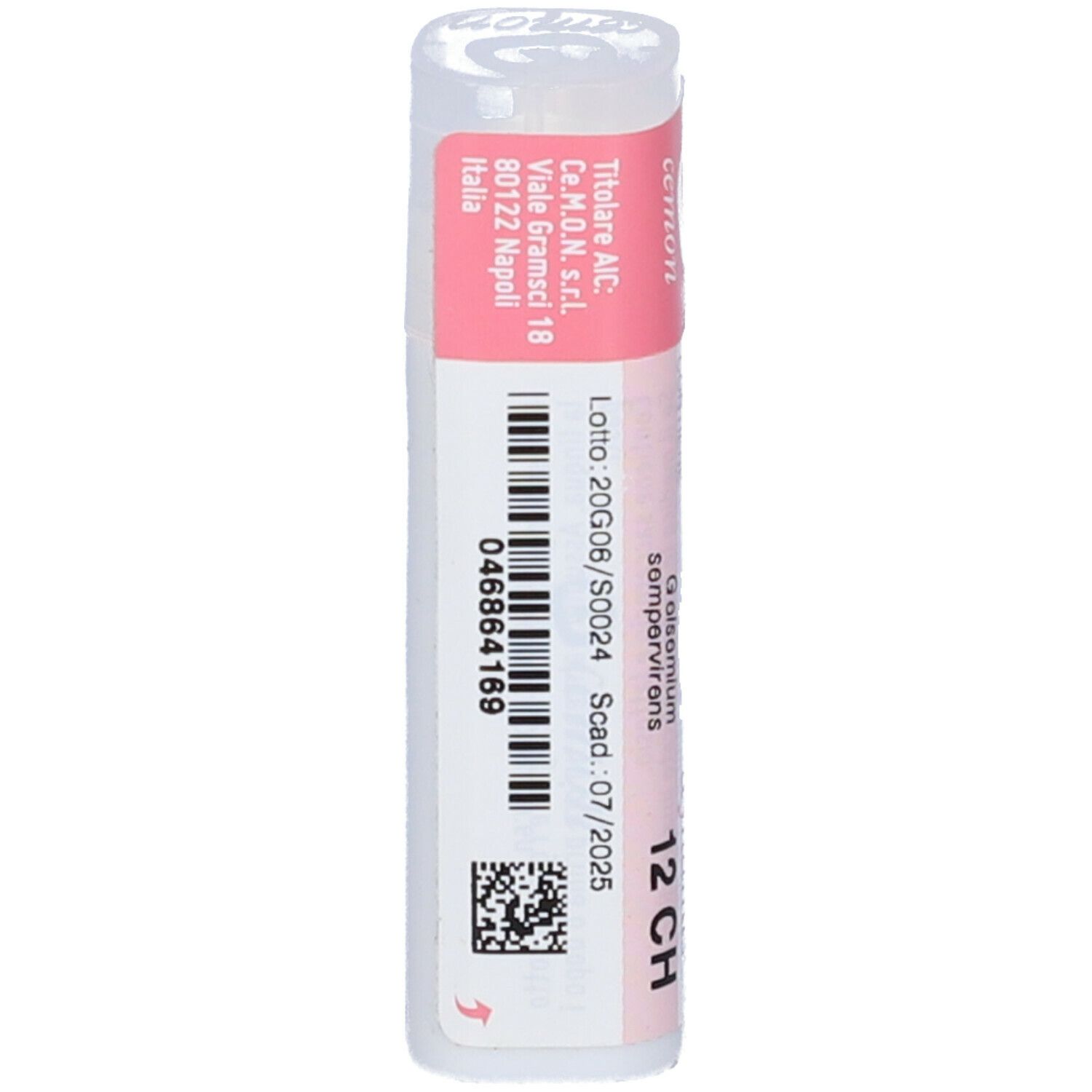 Flacone bianco con etichetta rosa. Si legge "Gelsemium Sempervirens 12 CH" e "dynamis".