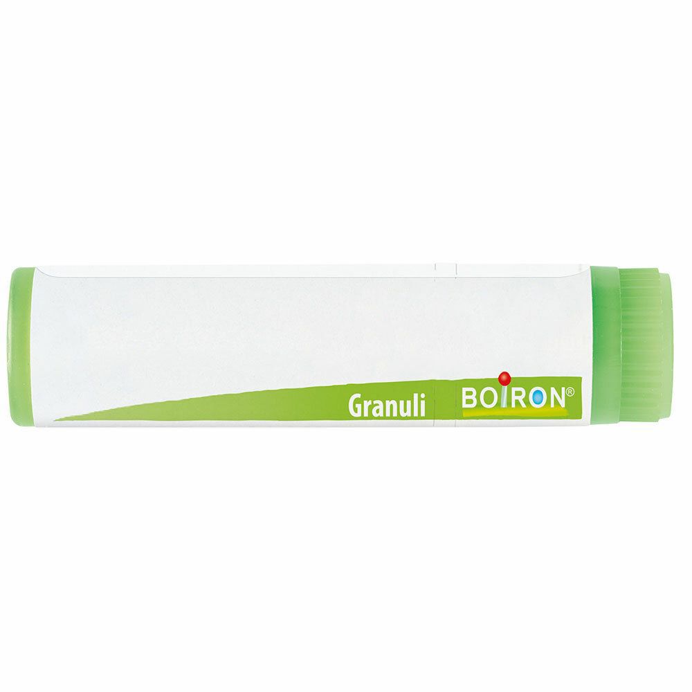 Confezione cilindrica con estremità verdi. Scritta: Granuli, BOIRON.
