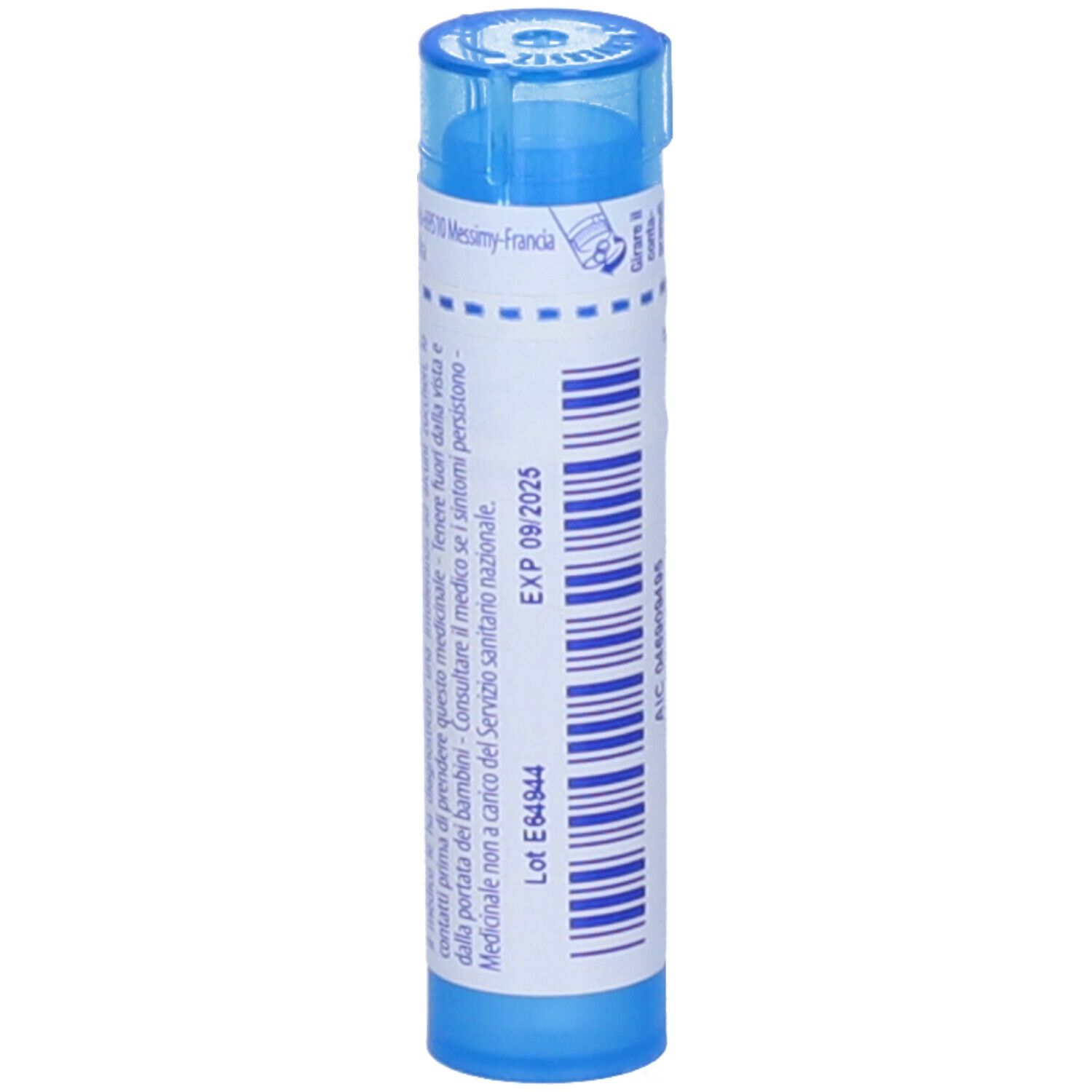Tubo blu con 'Kalium' e '9 ch'. Adesivo con data di scadenza e numero di lotto.