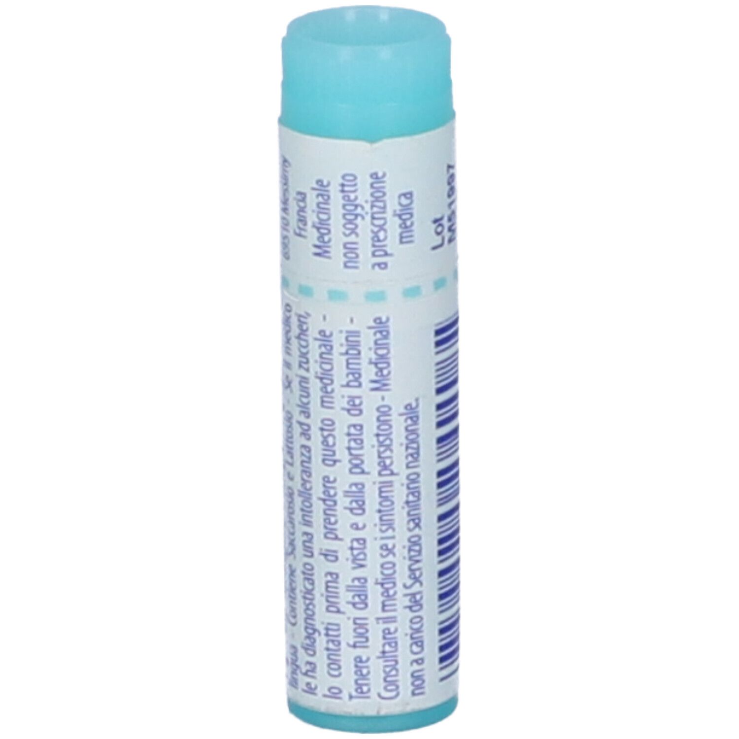 Contenitore monodose blu. Scritta: Ignatia amara, 15 ch, BOIRON, con testo.