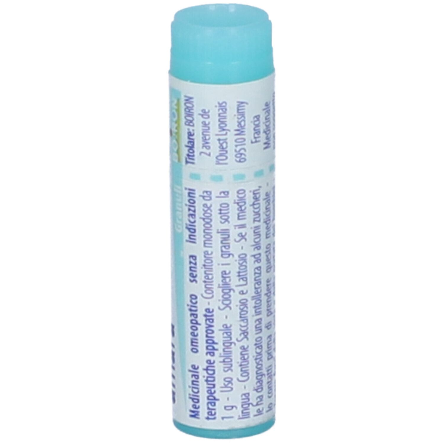 Contenitore monodose blu. Scritta: Ignatia amara, 15 ch, BOIRON, con testo.