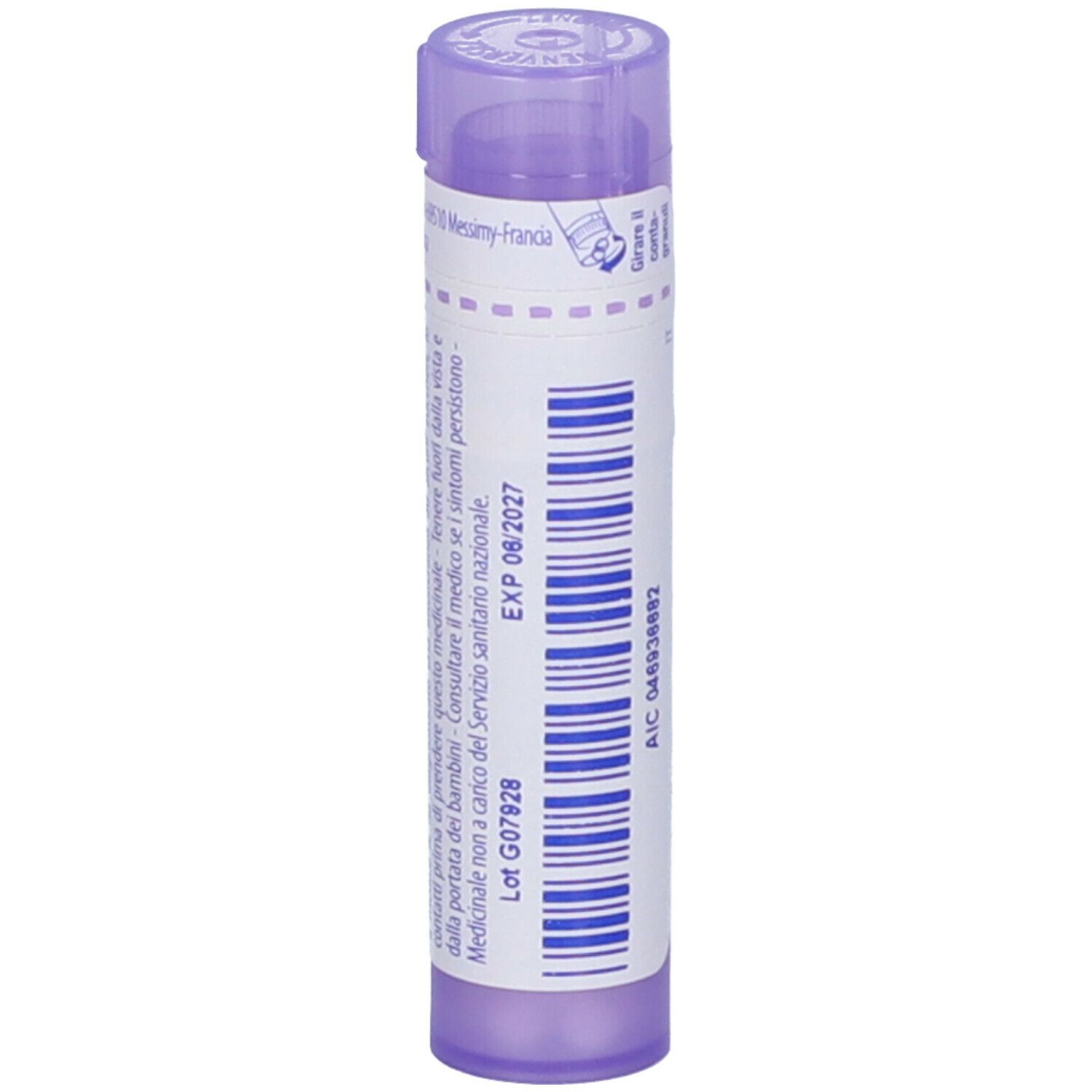 Confezione cilindrica con scritta "Magnesia phosphorica 30 ch" e data di scadenza.