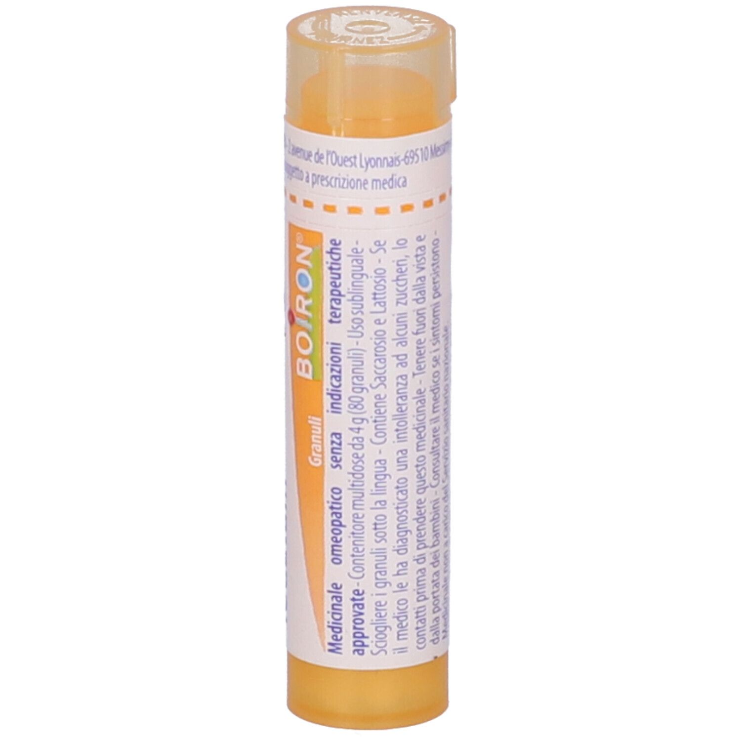 Confezione multidose cilindrica gialla. Scritta: Sulfur iodatum 15 ch, Boiron, Granuli.