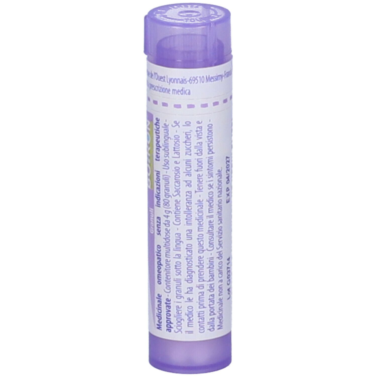 BOIRON® Sulfur Iodatum 30 Ch. Flacone lilla con scritte bianche. Contiene globuli. Scritte: Sulfur Iodatum, 30 ch, BOIRON.