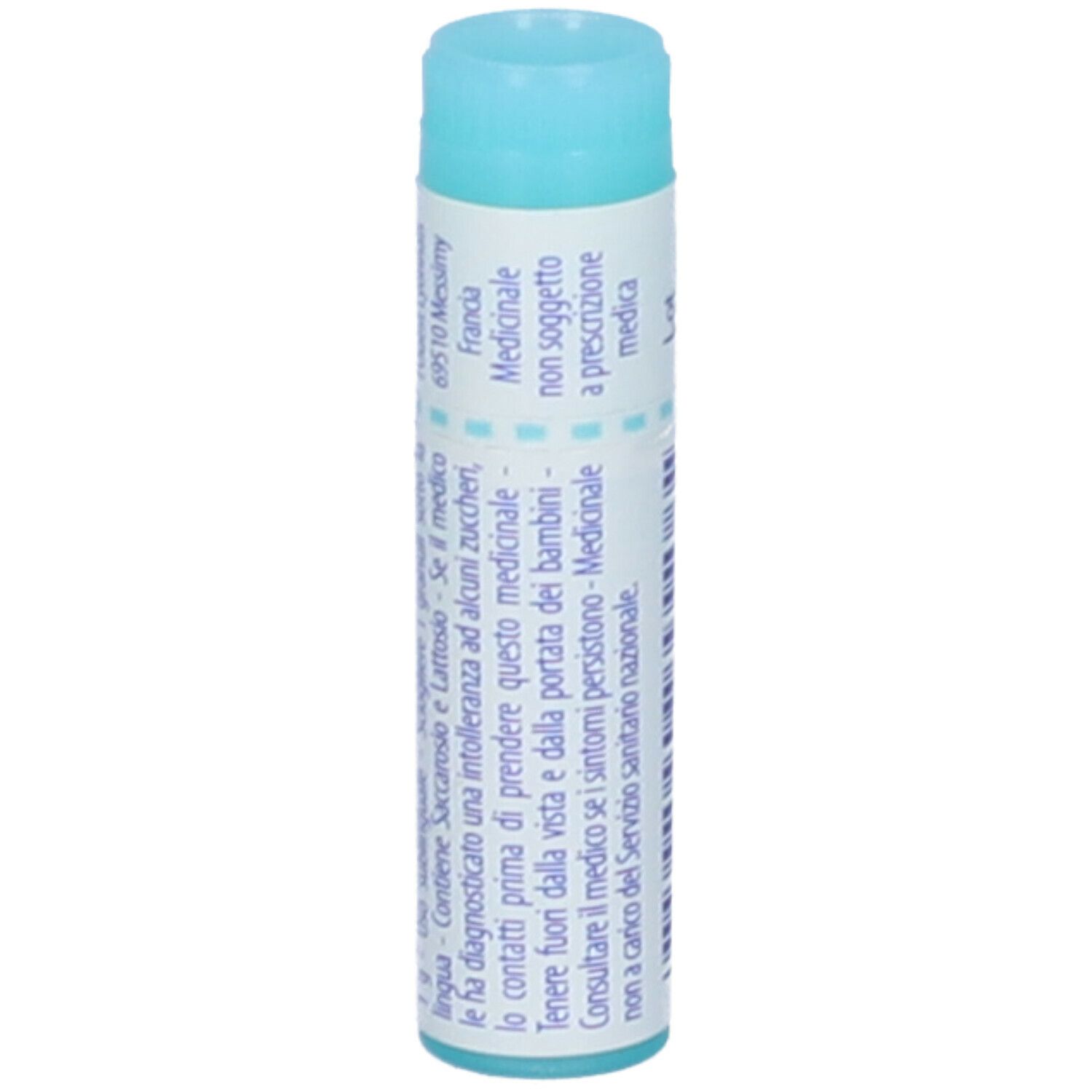 Confezione cilindrica blu. Testo: Francia, Medicinale, non soggetto a prescrizione.