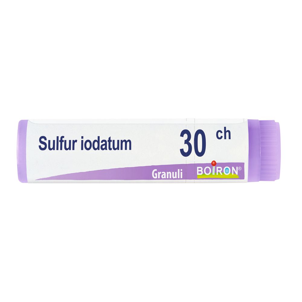 Confezione cilindrica con Sulfur iodatum 30 ch, Granuli, Boiron.