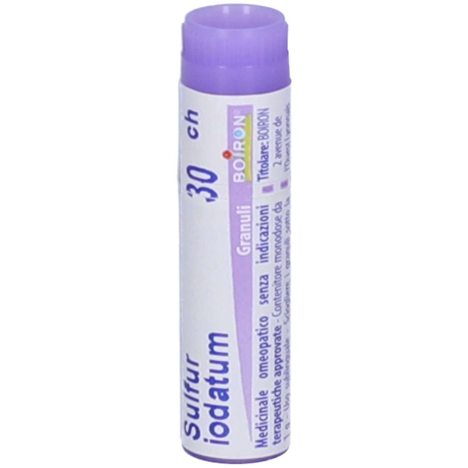 Confezione cilindrica con Sulfur iodatum 30 ch, Granuli, Boiron.
