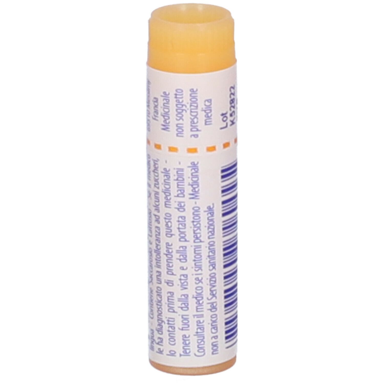 Confezione cilindrica con dettagli. Tappo giallo. Dettagli stampati.