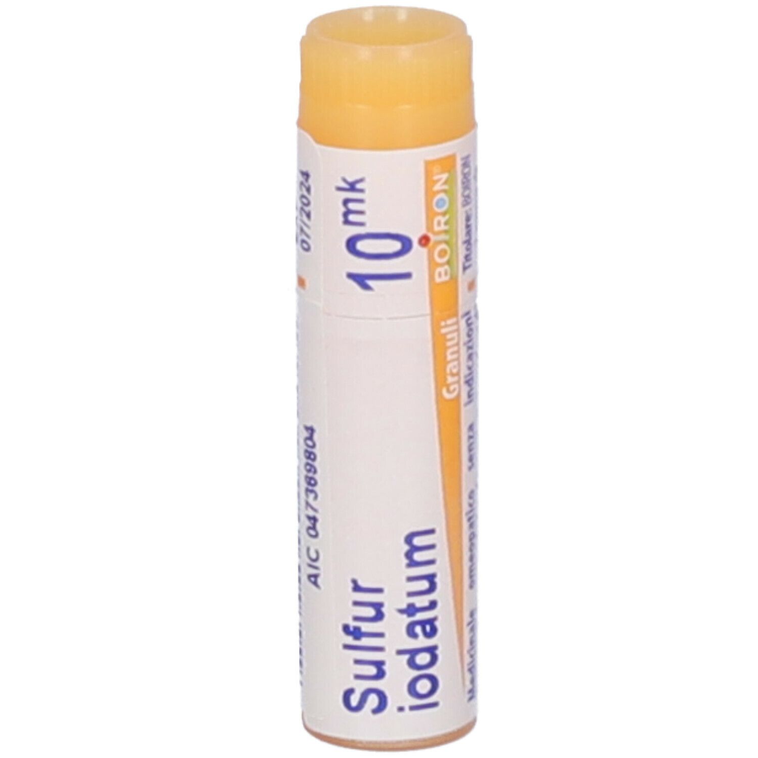 Confezione cilindrica con dettagli. Tappo giallo. Dettagli stampati.