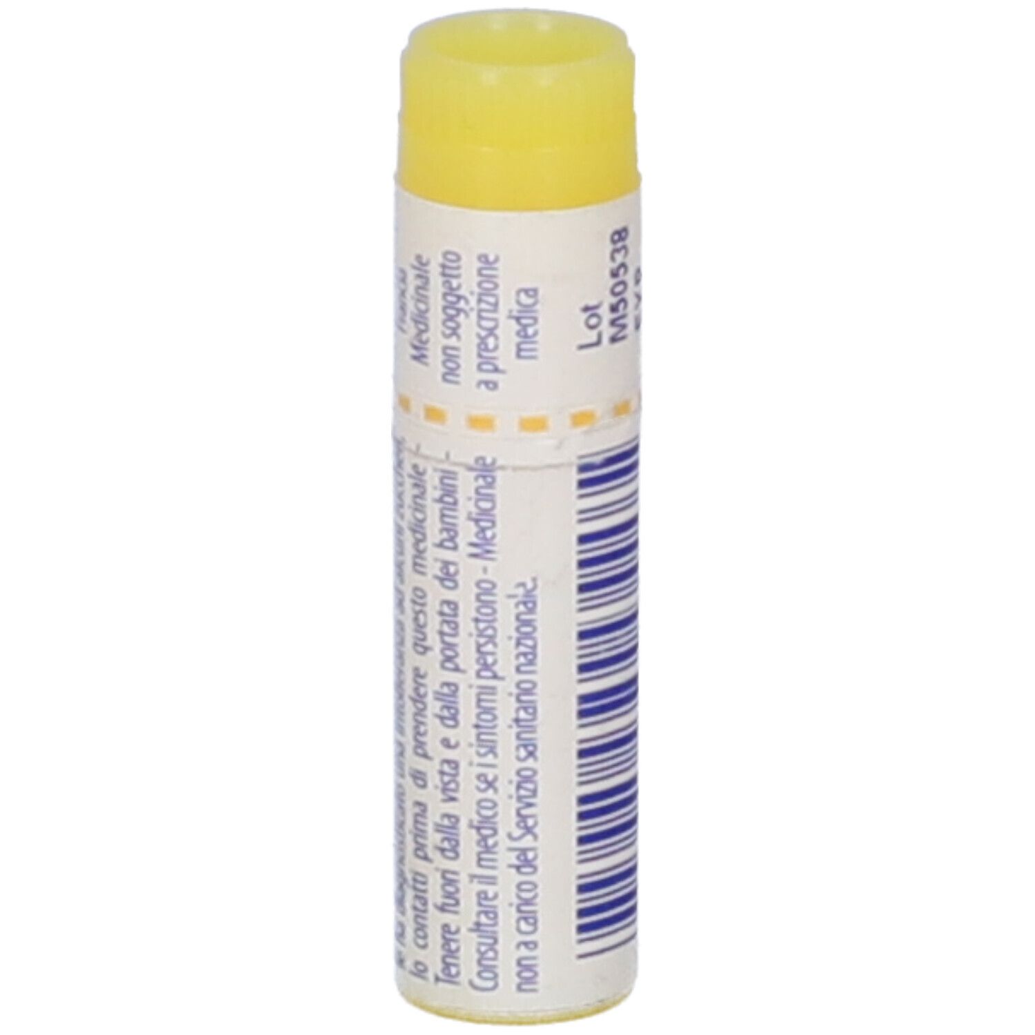 Confezione cilindrica BOIRON® Ferrum phosphoricum 1 MK. Tappo giallo, testo bianco. Testo in italiano.