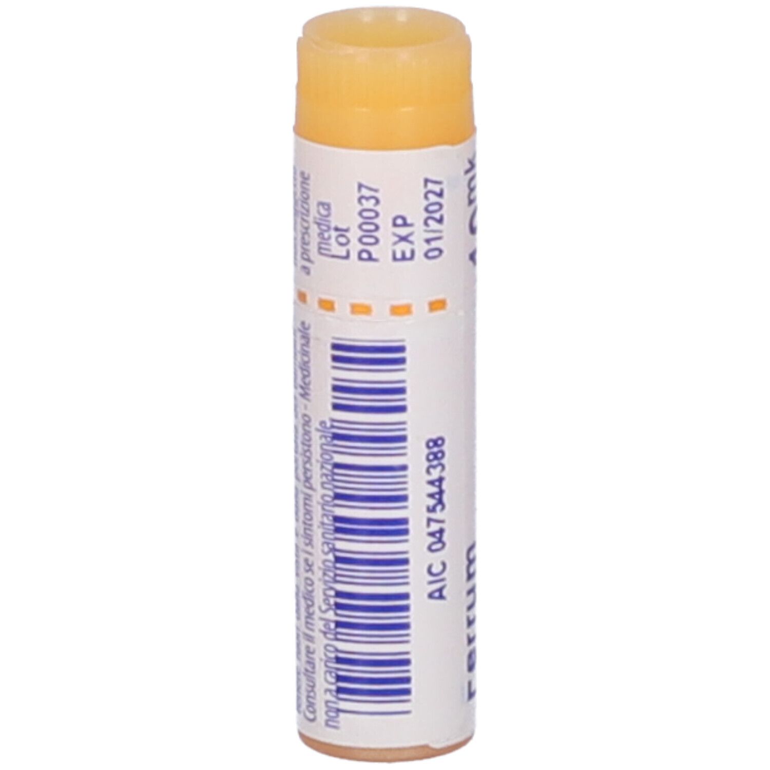 Confezione cilindrica BOIRON® Ferrum phosphoricum Granuli 10 mk. Scritte: Ferrum phosphoricum, 10 mk, BOIRON®, scadenza 01/2027, codice AIC.